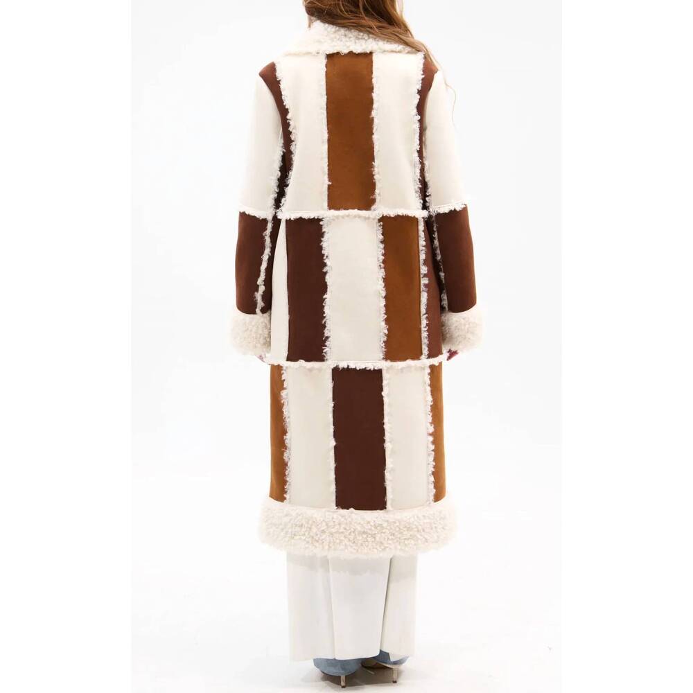NEW AZALEA WANG telluride faux fur patchwork shearling coat in brown - Picture 2 of 3